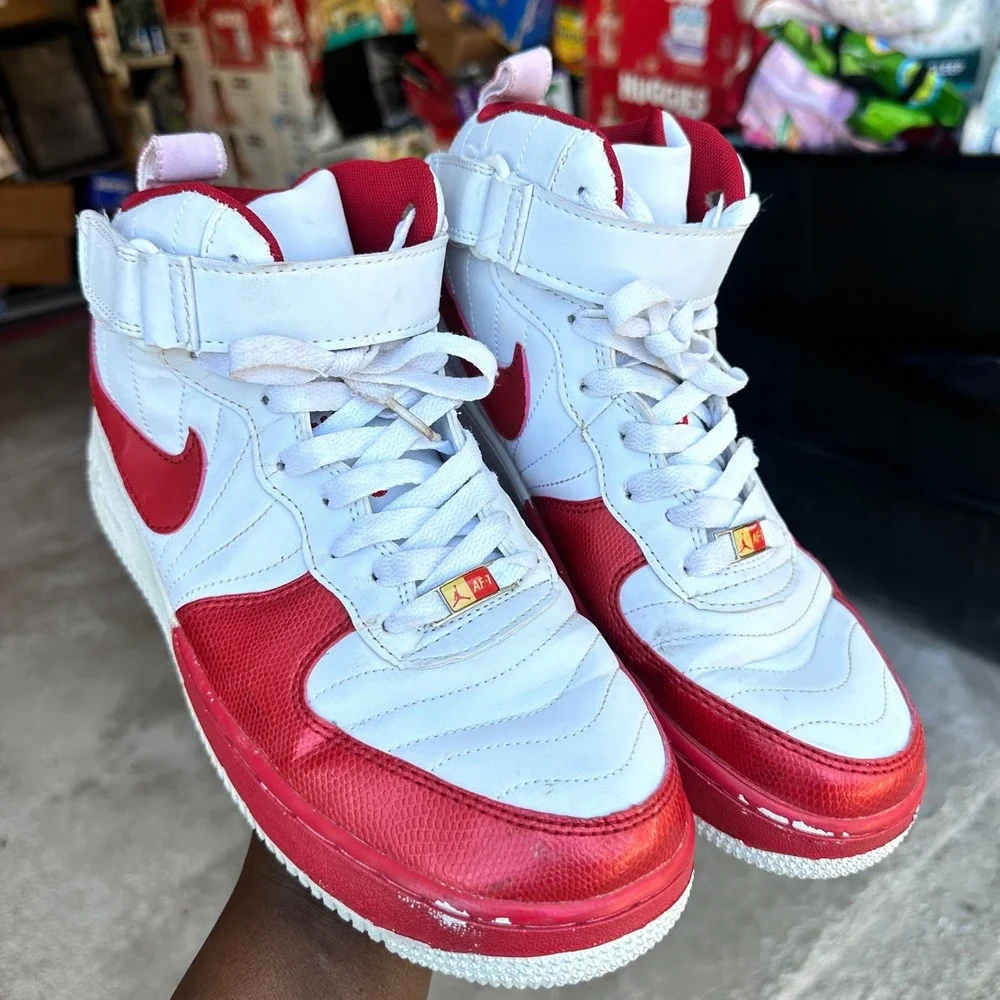 Nike Air Force 1 Fusion Jordan Mid Men's Athletic Shoes Size 9 White Varsity Red